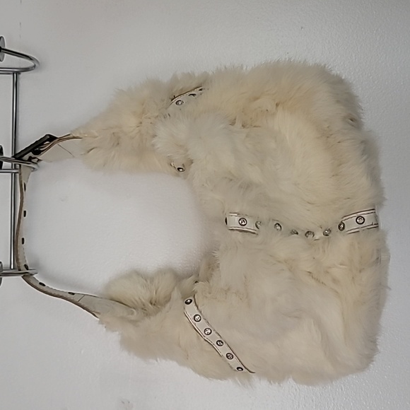 Rabbits Fur hand bag with rhinestones and extra belt handle